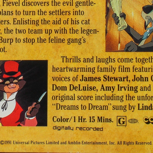 An American Tail Fievel Goes West VHS 1992 Animated Classic