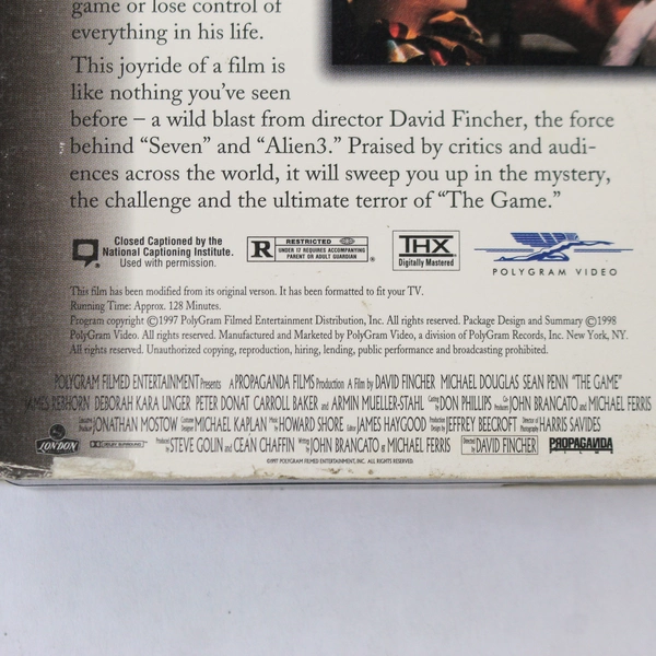 The Game VHS 1997 Polygram Video Michael Douglass Sean Penn