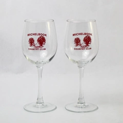 Vtg Set of 2 Michelbook Country Club Golf Course Red Logo Wine Glasses 8in Tall