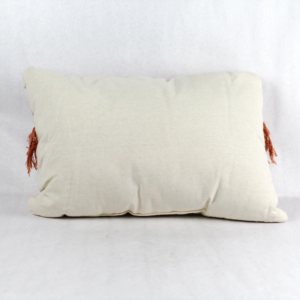 Unbranded Orange and Ivory Rectangle Throw Pillow with Fringe 14x22" Stained