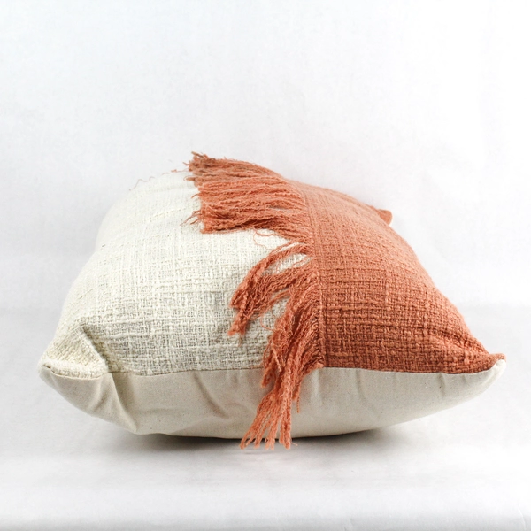 Unbranded Orange and Ivory Rectangle Throw Pillow with Fringe 14x22" Stained