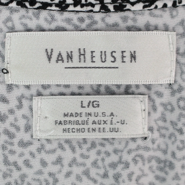 Van Heusen Black White Animal Print Button Up Collared Blouse Women's Size Large