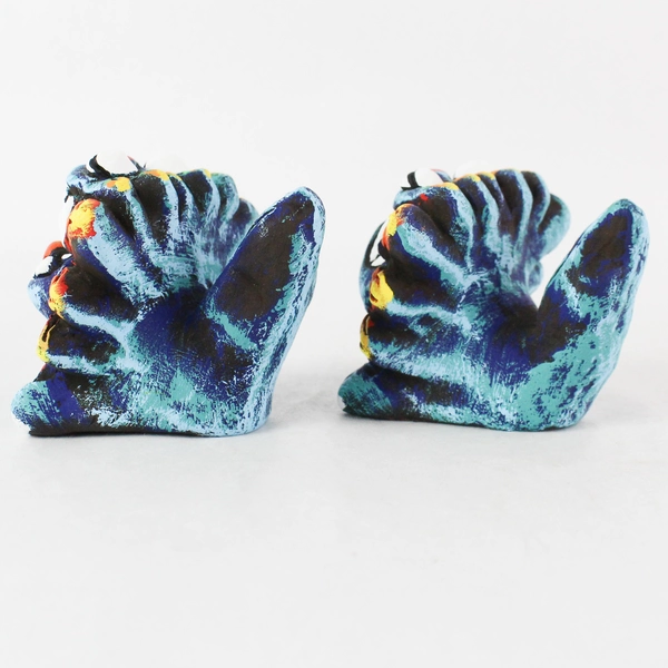 Set of 2 Yoneko-Yaki Pottery Okinawa Shisa Lion Figures 2.5"