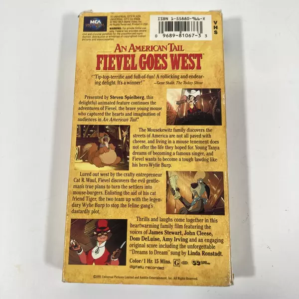 An American Tail Fievel Goes West VHS 1992 MCA Universal Home Video
