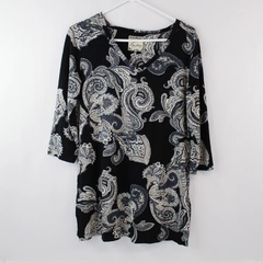 Top Story Shirt Women's Size Large Black White Paisley Long Sleeves