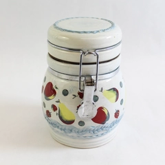 Vintage MSRF Inc Cream Ceramic Fruit Canister Jar with Hinged Lid 6" Tall