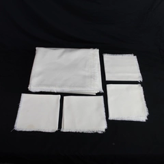 Vintage Eggshell Cream Tablecloth & 4 Napkins Set with Fringe Retro