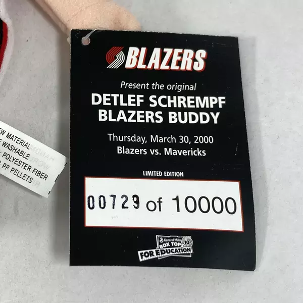 2000 Trail Blazers Buddy L.E. Plush #12 Detlef Scrempf 729/10000