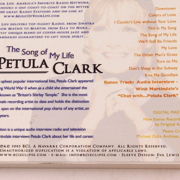 The Song of My Life Petula Clark CD 2005 Brentwood Records