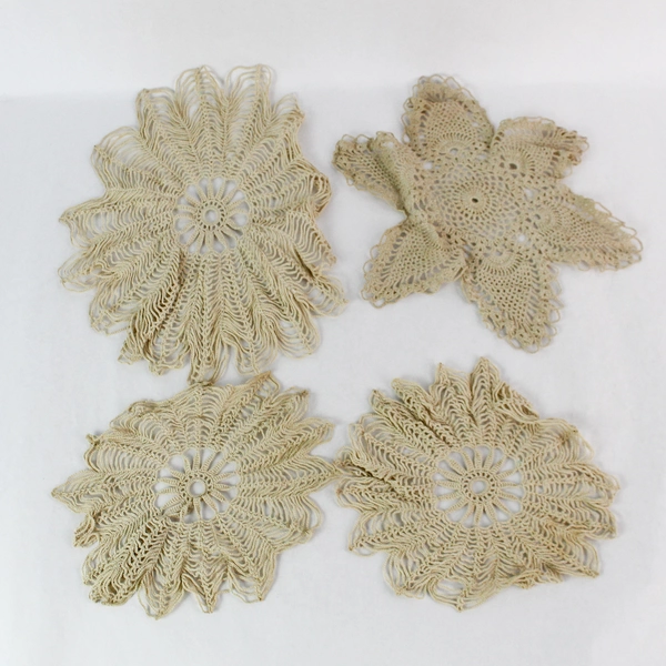 Lot of 4 Vintage Doilies Table Linens for DIY Fabric Cutters Flaws