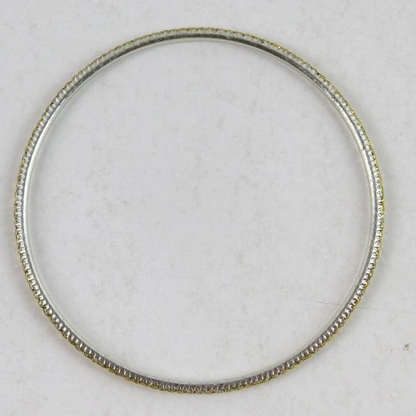Three Piece Bangle Bracelet Set Sterling Silver And Gold Glitter