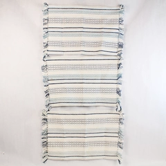 Lot of 3 Navy Blue & White Woven Placemats with Fringe Trim Pre-owned
