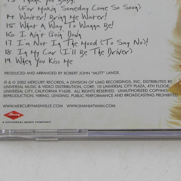 Shania Twain Up Audio Music CD Compact Disc Copyright 2002 Mercury Records