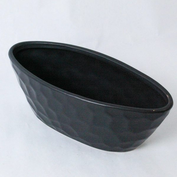 Black Planter Oval 12" Bowl Minimalist Neutral Succulents Plants Hexagon Pattern