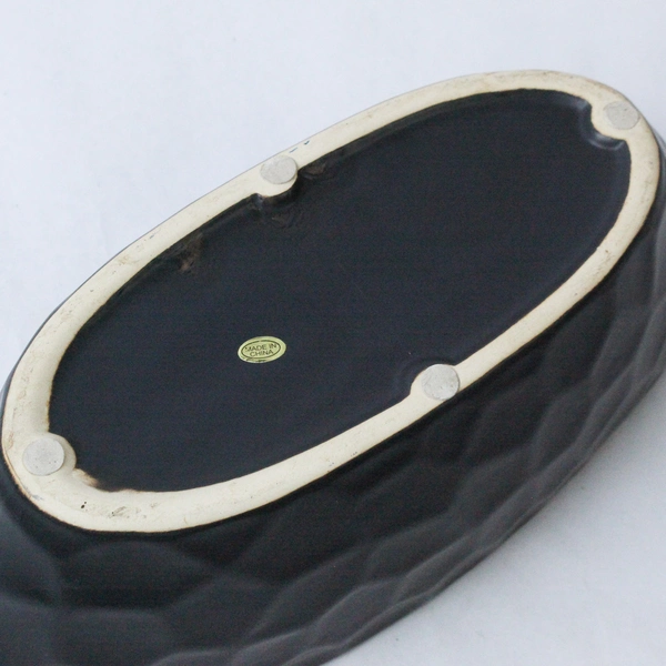Black Planter Oval 12" Bowl Minimalist Neutral Succulents Plants Hexagon Pattern