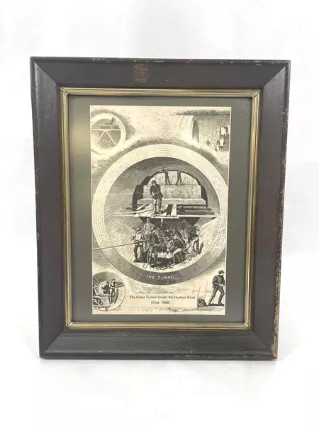Framed Authentic Replica The Great Tunnel Under The Hudson River Circa 1880