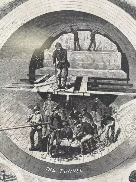 Framed Authentic Replica The Great Tunnel Under The Hudson River Circa 1880