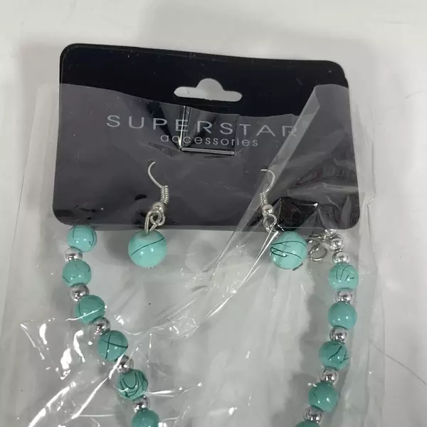 Super Star Accessories Imitation Turquoise Bead Necklace and Earring Set NIP