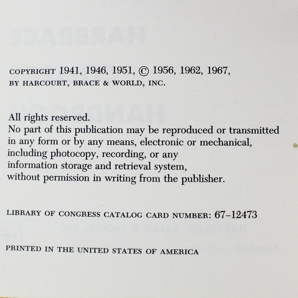 Harbrace College Handbook 6th Edition by Hodges & Whitten, 1967 - Good Condition