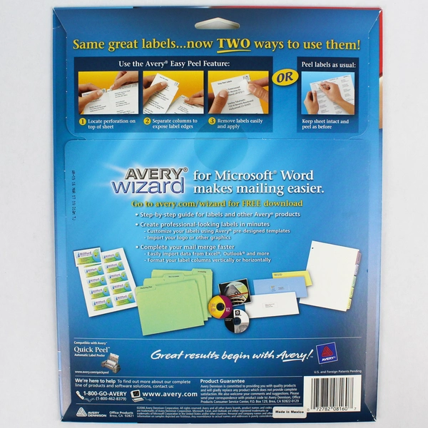 Avery Easy Peel (8160) Ink Jet Address Labels 1"x 2-5/8" 30 Sheets 750 Labels