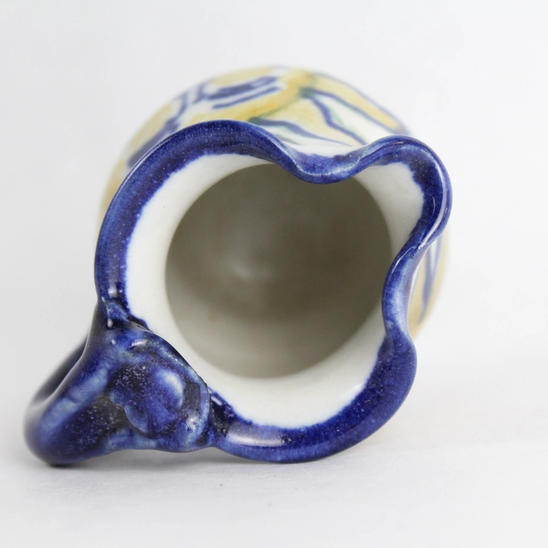 Signed Handmade Pottery Whimsical Sun Design Mini Ceramic Pitcher 3"