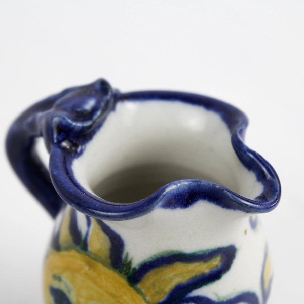 Signed Handmade Pottery Whimsical Sun Design Mini Ceramic Pitcher 3"