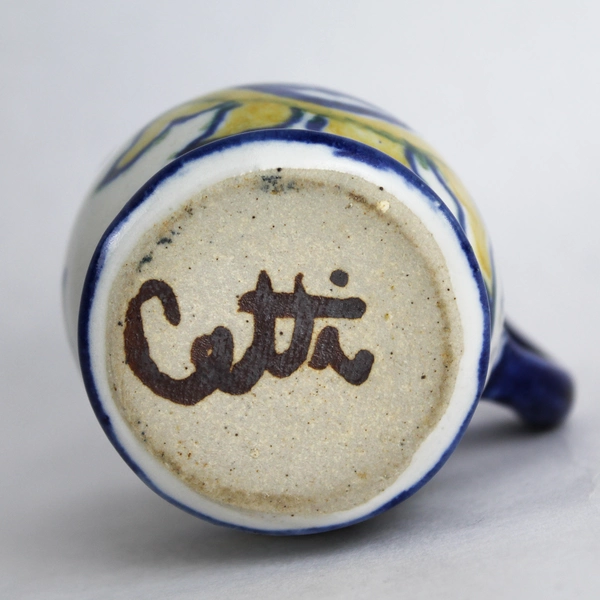 Signed Handmade Pottery Whimsical Sun Design Mini Ceramic Pitcher 3"
