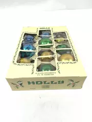 Lot of 10 Glass Ball Christmas Ornaments Blue Green Gold