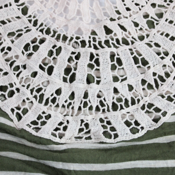 Rue 21 Top Crochet Back Green Tan Striped 3/4 Length Sleeves Size Medium