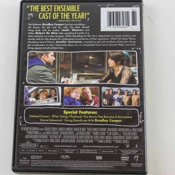 Silver Linings Playbook DVD 2013 Bradley Cooper Jennifer Lawrence Good Condition