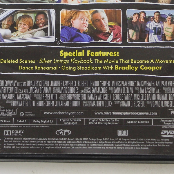 Silver Linings Playbook DVD 2013 Bradley Cooper Jennifer Lawrence Good Condition