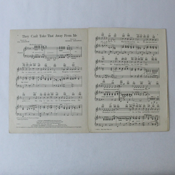 They Can't Take That Away From Me Music Vintage Sheet Music George Gershwin 1938