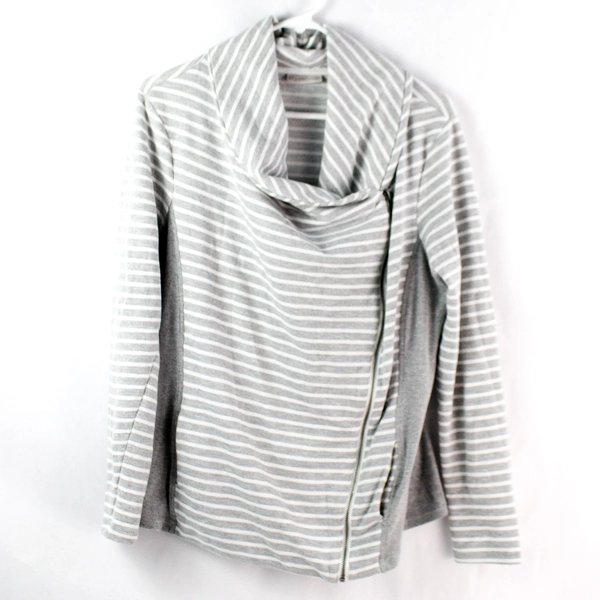 Dressbarn Gray White Striped Cowl Neck Jacket Women's Size M with Pockets