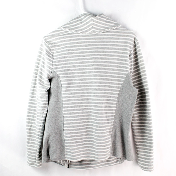 Dressbarn Gray White Striped Cowl Neck Jacket Women's Size M with Pockets