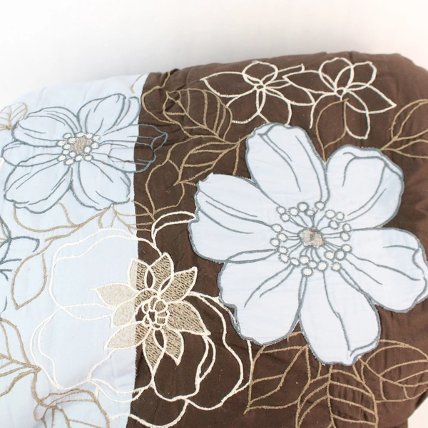 Blue Brown Flower Printed Full Sized Comforter Polyester 81 x 85"
