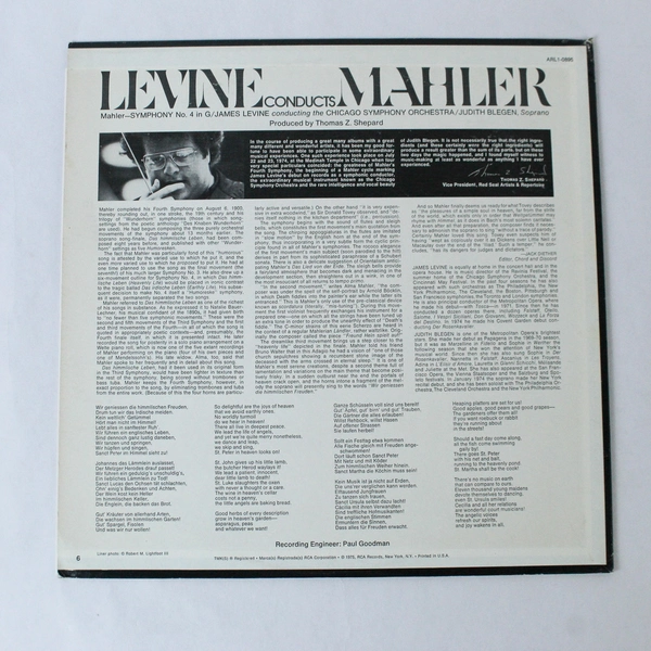 Levine Conducts Mahler Symphony No. 4 In G Chicago Symphony Orchestra LP RCA