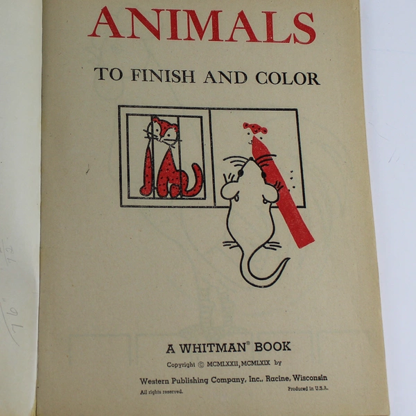Animals To Finish And Color Coloring Book 1972 Whitman Paperback