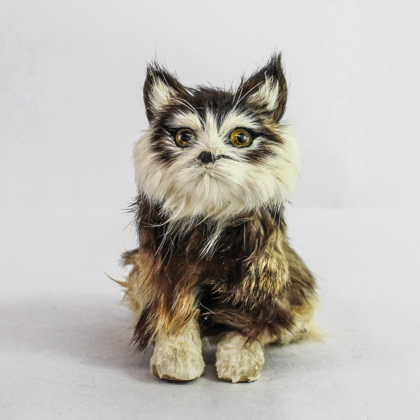 Unique Collectible Rabbit Fur Long Haired Cat Figurine 5" Tall