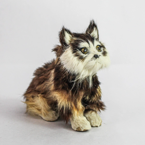 Unique Collectible Rabbit Fur Long Haired Cat Figurine 5" Tall