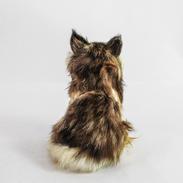 Unique Collectible Rabbit Fur Long Haired Cat Figurine 5" Tall
