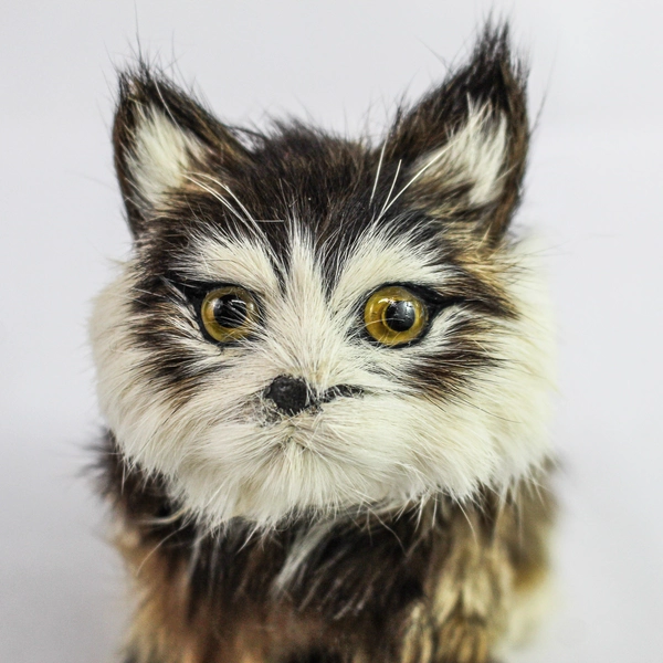 Unique Collectible Rabbit Fur Long Haired Cat Figurine 5" Tall