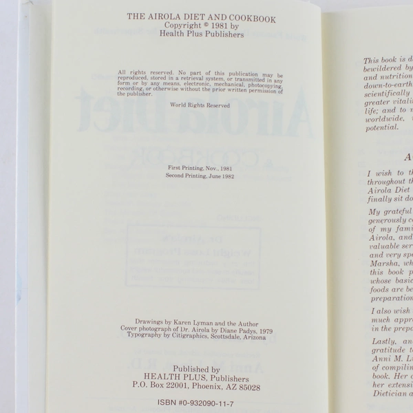 Airola Diet and Cookbook Anni M. Lines Paavo O. Airola 1982 Hardcover