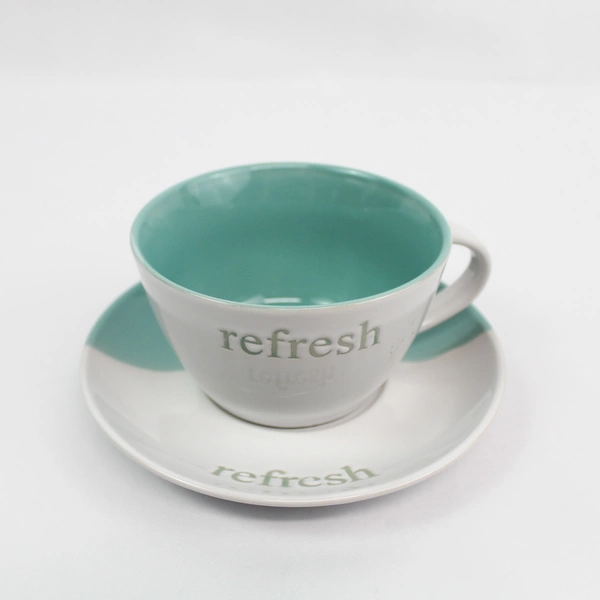 Lot of 2 Create By Just Mugs Refresh Cups and Saucers White & Teal Ceramic