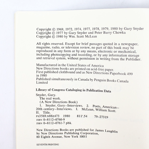 Real Work: 1964-79 Interviews & Talks by William Scott McLean & Gary Snyder 1980