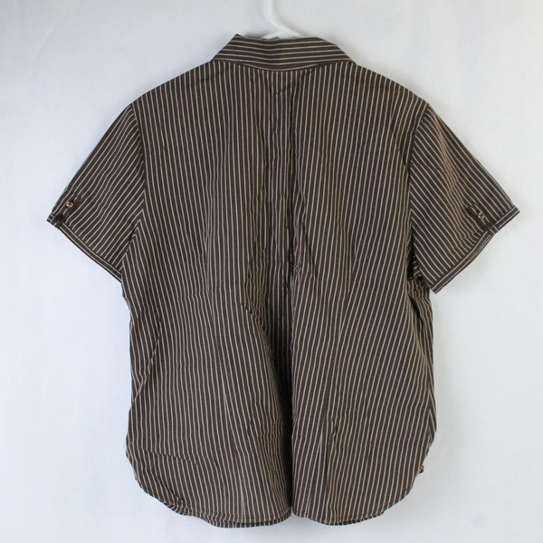 George Women's Brown Stripe Short Sleeve Button Down Blouse Top Collared