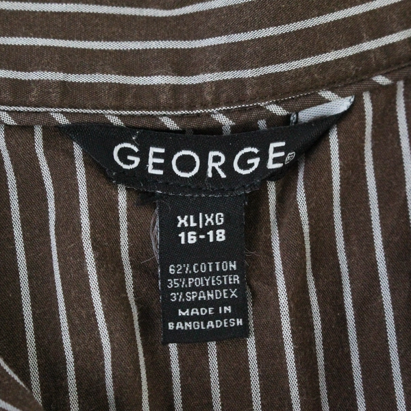 George Women's Brown Stripe Short Sleeve Button Down Blouse Top Collared