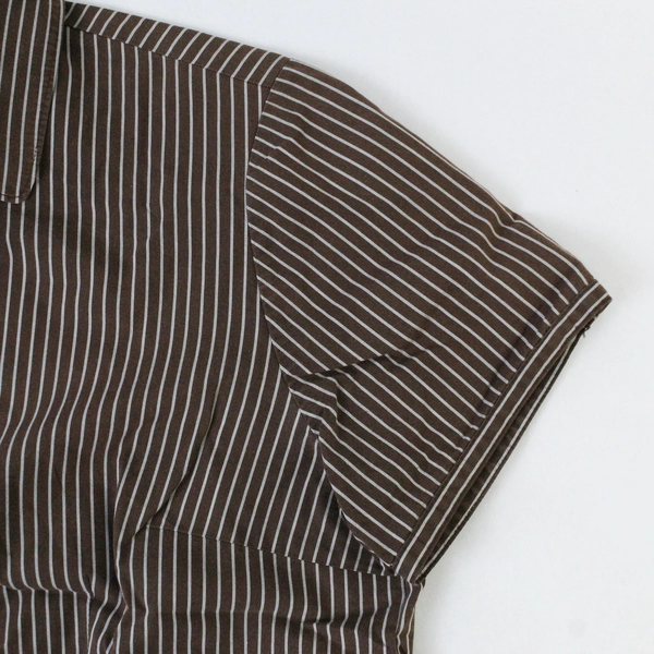 George Women's Brown Stripe Short Sleeve Button Down Blouse Top Collared