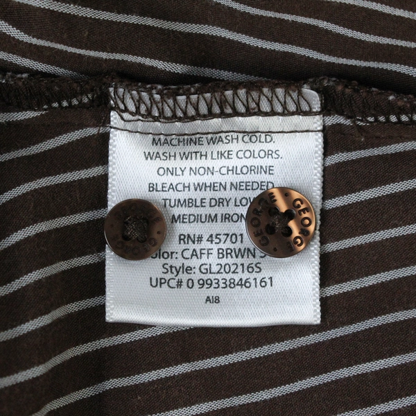 George Women's Brown Stripe Short Sleeve Button Down Blouse Top Collared