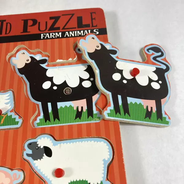 2 Melissa And Doug Hand Crafted Knob Wood Farm Animal Puzzles One Has Sound