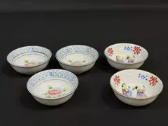Lot of 5 Occupied Japan Saki Rice Bowls with Floral & Geisha Designs